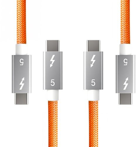 basecolors 2Pack Usbc Cable for Thunderbolt 5 Cable 3.3FT (1M), 240W Charging, 80Gbps Data Transfer, 8K/4K Displays,Compatible Thunderbolt 4,3,2/USB4, SSD, MacBook M4 Pro/Max, iPhone 17/16 (Oranger)