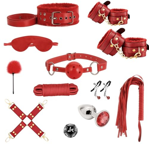 Oziral Kit de Bondage BDSM 15 Pcs SM Juguetes Sexuales para la Cama Rojo