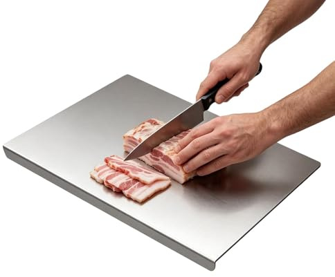 Tabla de cortar de acero, superficies antideslizantes de acero inoxidable para preparación de cocina, placa de cortar higiénica, fácil de , de alimenticio, diseño duradero antiolor,