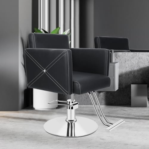 Autrfso Frisörstol hydraulisk höjdjusterbar, barberstol svart med 360° vridfunktion och ergonomiskt ryggstöd, salongstol för frisörsalong, tatueringsstudio och skönhetsparlor, svart