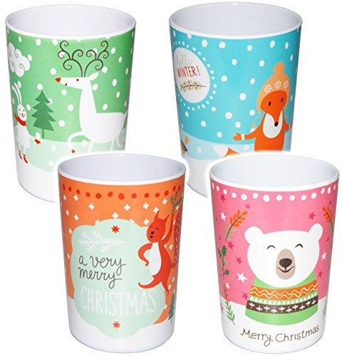 alles-meine.de GmbH 1 Stück 3 in 1 - Trinkbecher/Zahnputzbecher/Malbecher - Becher - Tiere mit Weihnachts & Wintermotiven - 350 ml - Trinkglas aus Melamin - Getränkebec..