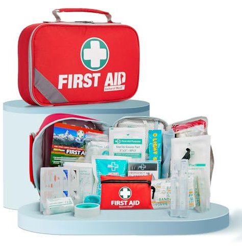 General Medi 2-in-1 Erste Hilfe Set, 215-teiliges Premium-Erste-Hilfe-Set mit einem 43-teiligen Mini-Erste-Hilfe-Set für Haus, Auto, Reise, Büro, Sport, Wandern, Camping, Rettung (Rot)