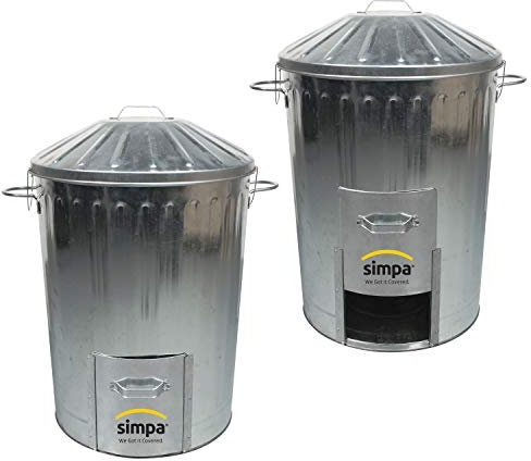 2 x 90L 90 Litre Galvanised Metal Dustbin with Door Hatch and Locking Lid - Garden Allotments Recycling Composter Bin