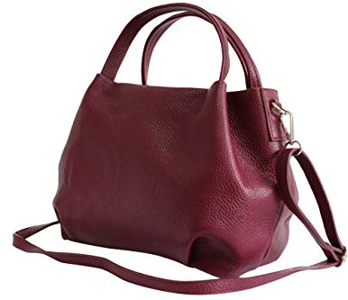 Ambra Moda bolsa de mano, bolsa de hombro para mujer de piel GL023 (Burdeos)