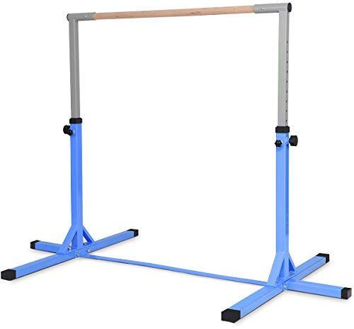 COSTWAY Barre de Gymnastique en Acier avec 12 Hauteur Réglable de 91 à 150CM, Barre d'Entraînement Junior Extensible avec Structure Stable, Charge 100kg pour Maison Salle de Gym (Bleu)