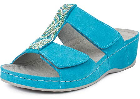Jürgen Hirsch Mules Vita 01 pour femme - Semelle de massage en cuir - Coussinets anti-chocs, Turquoise., 37 EU
