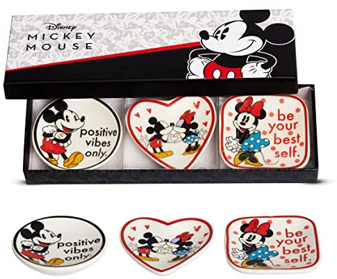 Disney Mickey and Minnie Mouse Mini Trinket Tray Gift Set, 3 Piece Jewelry Dish Ring Holder