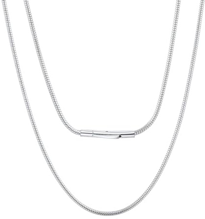 ChainsPro Round Snake Chain for Men Women Choker Layered Necklaces, 2mm 18inch Stainless Steel Hip Hop Men's Chain Necklace