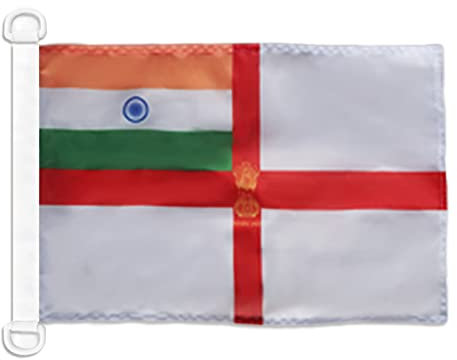 AZ FLAG - Drapeau Pavillon de guerre Inde - 45x30 cm - Pavillon Nautique Militaire Indien Spécial Bateau Et Extérieur En Maille Bloquée Avec Anneaux Plastiques Intégrés - 30g