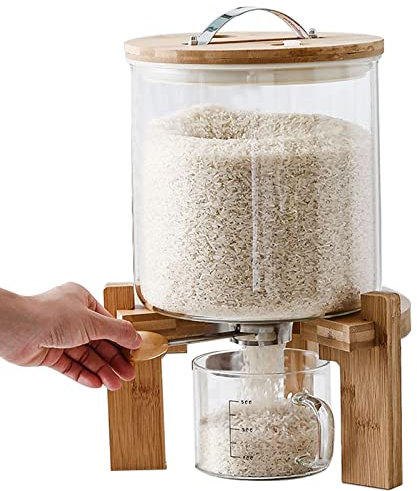 5/7.5L Müslispender, Siegel Cerealienspender aus Glas mit 500ml Messbecher, Küchen Reisspender, Lebensmittelspender für Körner Nüsse Kaffeebohnen Sojabohnen, Wasserdicht und Feuchtigkeitsfest(Siz