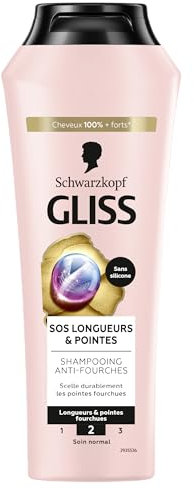 Schwarzkopf - Gliss - Shampoing SOS Longueur & Pointes - Anti-fourches - Répare & Renforce la Fibre des Cheveux - Pour Longueurs et Pointes Fourchues - 91% d'Ingrédients d'Origine Naturelle - 250 ml
