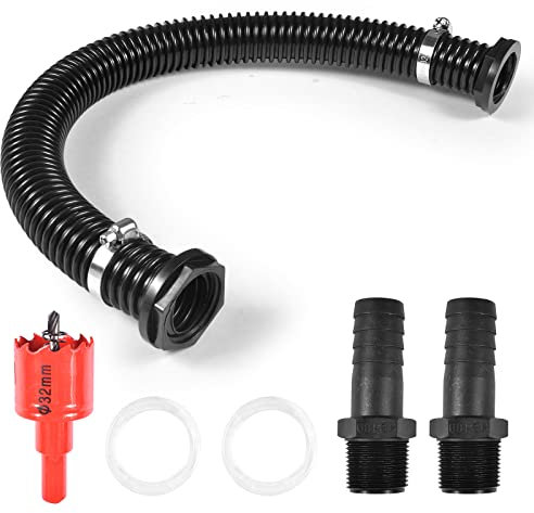 Runup Kit de Raccordement pour Tonneau de Pluie, Tuyau de Raccordement du Recuperateur Eau de Pluie,avec Tuyau de Raccordement de 50 cm et 2 Tuyaux de 25 mm avec Contre-écrou