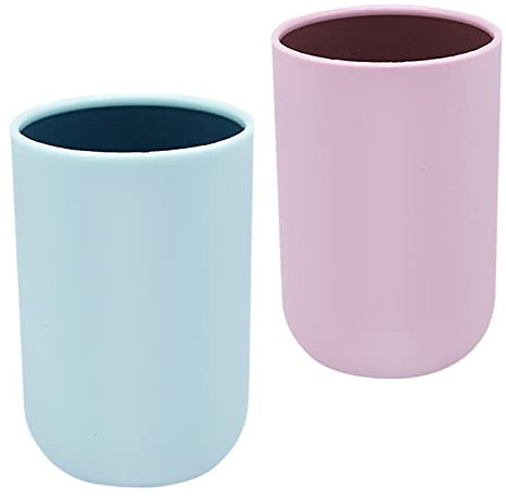 FORYNXHWIN 2Pcs Plastic Toothbrush Cup, 350ml Toothbrush Holder, Bathroom Cups, Simple Design Bathroom Rinsing Wash Tooth Mug, Portable Reusable, for Bathroom Travel Camping Daily Use(Pink and Blue)