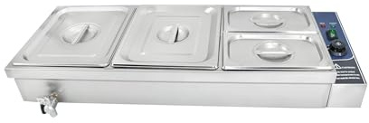 TAIMIKO Commercial Electric Food Warmer -1500W Stainless Steel Bain Marie with Drain Tap Gastronorm Containers for Catering Restaurants, Temperature Control 30-85°C -2 x 1/2 GN Pans -2 x 1/4 GN Pans