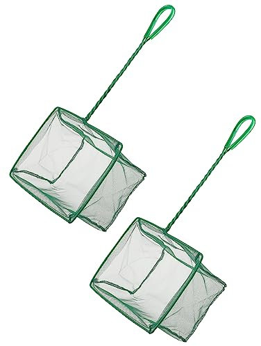 Pawfly 20 cm Kescher Aquarium Fischkescher mit geflochtenem Metallgriff Kleiner quadratischer teich klein feinmaschigem Abschöpfungs-Reinigungsnetz für Aquarien, kleine Koi-Teiche und Pools，2 Pack