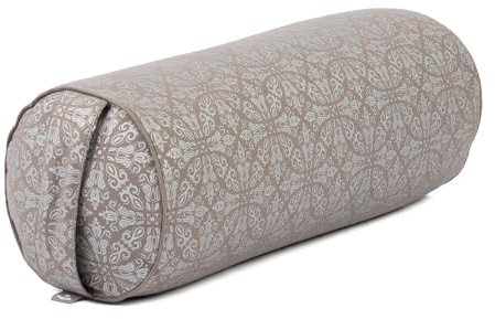 Bodhi Yoga Bolster Ø 22 cm | Maharaja Collection | Yogabolster aus 100% Baumwolle | Yogarolle mit Kapokfasern | Yogakissen für Restorative & Yin Yoga | Raja/Taupe, Silber