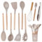 11 Piezas Juego Utensilios de Cocina, Utensilios de Cocina de Siliconacon Soporte para Utensilios, Utensilios Cocina Resistente al Calor Antiadherente, Utensilios Cocina Silicona con Mango de Madera