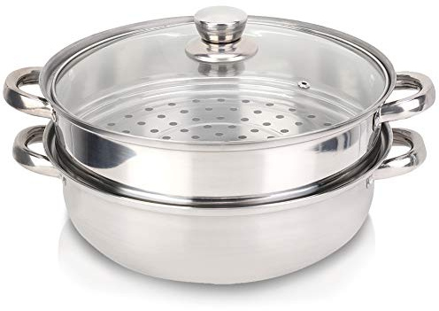 Pentola A Vapore A 2 Strati In Acciaio Inossidabile Pentola A Doppia Caldaia Per Zuppa A Vapore 27 Cm/11 Pollici Con Coperchio In Vetro, Design Poroso Per Riscaldamento