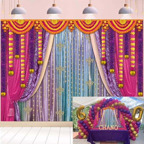 Toile de fond traditionnelle indienne Diwali Décorations 2,1 x 1,5 m Rideau de souci hindou Fournitures de fête