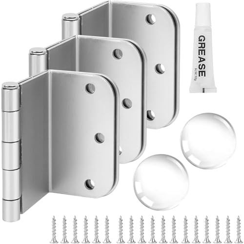 3-Pack Offset Door Hinges, Brushed Nickel Door Hinges 3.5 Inch 5/8 Radius Corner for Handicap, Swing Clear for Exterior & Interior with Wall Handle Stopper & Grease, Heavy Duty Hardware