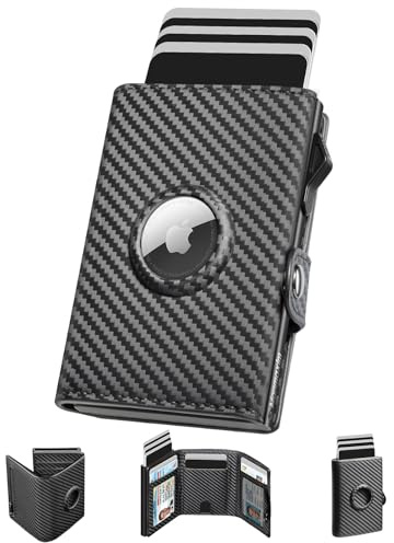 Manmaxim Portmonee Herren Airtag Slim Wallet mit RFID Schutz, Smart Wallet Karten Geldbeutel Herren, Kompakt Air Tag Geldbörse für 12 Karten & 2 Ausweis, Pop-up Portemonnaie mit Münzfach