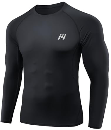 MEETWEE Compression Shirt Men, Long Sleeve Functional Men Sports Training Fitness Shirt Breathable Running Undershirt for Running Jogging Sports Gym Black