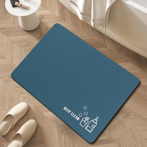 Dreamil Badematte rutschfest Badteppich Waschbar 60 * 40cm Schnelltrocknend Badvorleger Saugfähig Duschmatten Absorbierende Bodenmatte Kieselgur für Badezimmer Küche Boden Badewanne Blau
