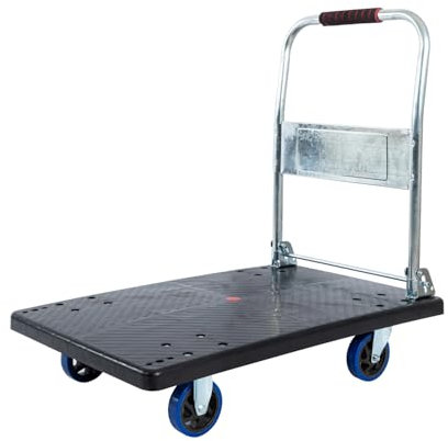 FOXSPORT - Carrello a piattaforma pieghevole - Carrello da trasporto - Supporto in acciaio strutturale - Ampia piattaforma - Capacità di 300 kg - Nero