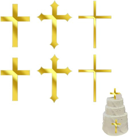 6 Pièce Decoration Communion Croix,Bapteme Cake Topper Sainte,Fille Baptême Gateau Décoration Ensemble,Garcon Paques Personnalisé Gâteaux Toppers Deco pour Aube Mariage Foi Caker Décorations