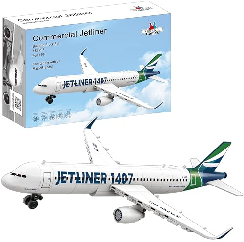Apostrophe Games Commerciale Jetliner Set di blocchi di costruzione - 133 pz, età 10 + modello di aereo giocattolo