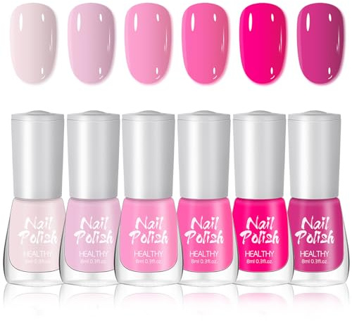 Pink Nail Polish Set - 6Pcs Nail Varnish Sets - Quick Dry Nail Varnish Sets - Air Dry & Long Lasting Water Based Natural Nail Sets for Women DIY Nail Art - No Need Cure