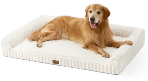 COZY KISS Cuscino Ortopedico per Cani in Pelo Sintetico, Divano-Letto Ergonomico per Cani di Taglia Molto Grande, 120x88x17 cm - Design a Corda, Lavabile, Antiscivolo, Crema XXL