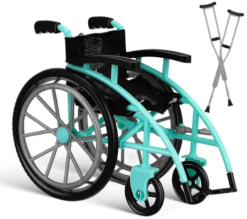 Uonlytech Miniatur Puppenrollstuhl mit Faltbarem Rollstuhl und Krücken Dekoratives Puppenhaus Zubehör für Bjd Puppen Realistisches Modell für Kreative Rollenspiele und Landschaftsgestaltung