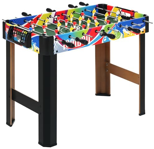 HOMCOM Calcio Balilla Classico con 2 Palline e 2 Tabelloni Segnapunti, Tavolo da Gioco in MDF, Acciaio Inox e Plastica, 86.5x43.5x63 cm, Multicolore
