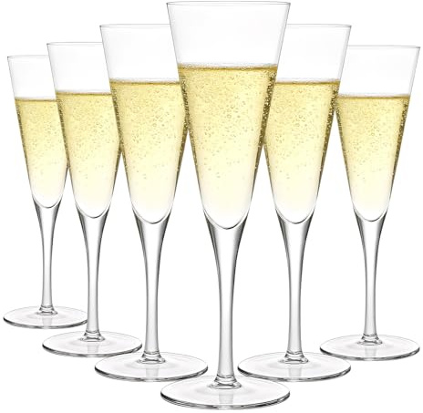 6 PCS Champagne Flutes, 142ml Prosecco Glasses, Perfect for Home Weddings Birthdays Parties and Celebrations Elegant Durable Champagne Cups