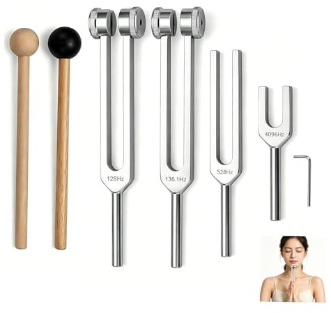 Tuning Forks for Healing, 128Hz,136.1Hz,MI 528Hz,4096Hz Aluminum Alloy Frequency Healing Device for Sound Therapy,Chakra Balancing,Meditation,Yoga,Reiki,Stress Relief – Spiritual Gifts for Women & Men