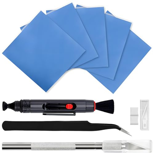 ZHUROUPU Pack de 5 Almohadillas térmicas de Silicona, 6,0 W/MK, 100 x 100 mm, 0,5 mm, 1 mm, 1,5 mm, 2 mm, 3 mm, Resistentes a Altas temperaturas con Doble Cara Adhesiva (Azul)