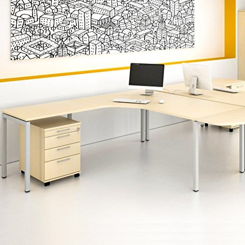 Weber Büro Winkelschreibtisch mit Rollcontainer NOVA XL 180x200cm Ahorn Eck-Schreibtisch