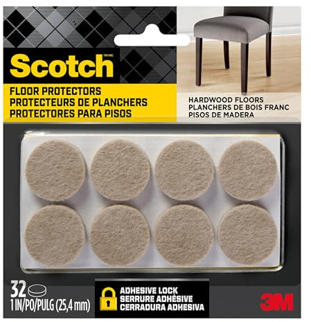 Scotch SP802-NA Brand Felt Pads by 3M, for Protecting Wood Floors, Diameter, Beige, 32/Pack Furniture, 1 Round
