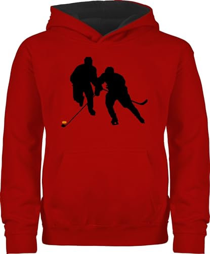 Shirtracer Pullover Kinder Hoodie Jungen Mädchen - Sport Kleidung - Eishockeyspieler - 152 (12/13 Jahre) - Rot/Schwarz - 25. Geburtstag eishockeyspiel kinderpullover Pulli polower hudis Hoody Hoodies