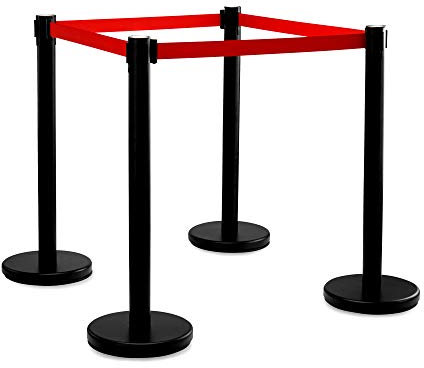 Stagecaptain PLS-200B Absperrständer Personenleitsystem 2 Paar (4 Stück Absperrpfosten, Hotel, Ausstellung, Flughafen, Vip, roter Teppich, Absperrband rot) schwarz