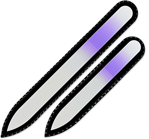 Mont Bleu Conjunto de 2 limas de uñas de cristal de color en estuche de negro - vidrio templado checo auténtico - Fabricado a mano en la República Checa