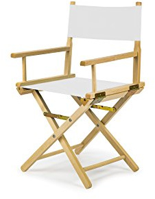 Klappbarer Regiestuhl aus Buchenholz – Regiesessel mit Rückenlehne, weiß Bezug, ergonomisch & platzsparend, Holzstuhl bis 120 kg, für Balkon, Garten, Camping, Innen & Außen