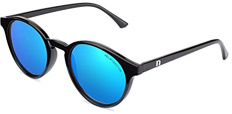 CLANDESTINE - Gafas de Sol Unisex - Modelo Round - Color Azul y Negro - Cristales de Nylon de Color Azul con Filtro HD - Protección UV 400-141 x 50 mm