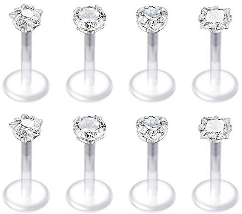 Mayhoop 8 Pz Piercing trasparente Tragus Helix orecchio Piercing Labbro Labret studs Acrilico flessibile 16G con CZ Opal Helix Tragus Cartilage Piercing per Donna Uomo 8mm