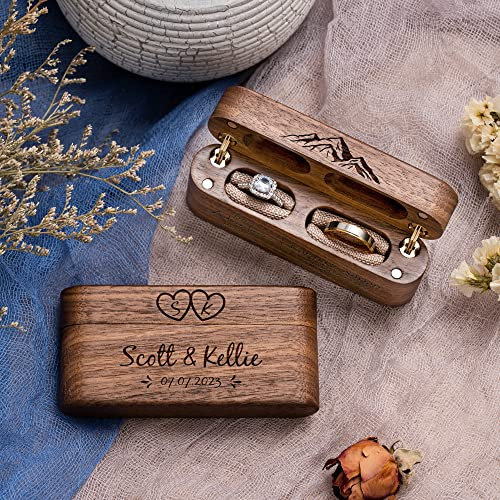 Gravierte Holz-Doppelring-Box, personalisiertes Geschenk für Braut und Bräutigam, individuelle Ringbox, Verlobungsantrag, Geburtstag, Party, Hochzeit