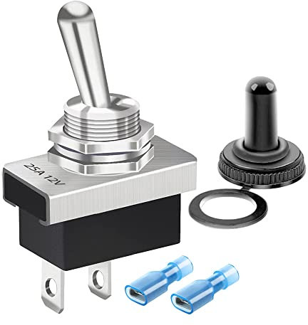 Gebildet Interrupteur à Bascule Métal 25 A 12 V CC/15 A 24 V CC/10 A 250 V CA/15 A 125 V CA SPST ON/OFF 2 Broches 2 Positions avec Capuchon de Protection étanche pour Voiture Automatique KN3D-101