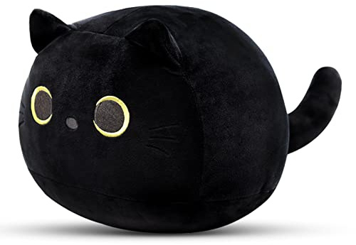 Yamepuia Black Cat Plush, Black Cat Suffed Animal,3D Soft Cat Shape Design Lumbar Back Cushion Plush Stuffed Cat Doll Toy for Kids Birthday, Chirstmas Gifts, 20cm