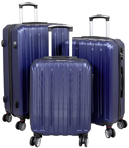 Trendyshop365 Reise-Koffer und Kofferset Hartschale Dallas 4 Räder Zahlenschloss, Blu, Kofferset 3-teilig, Set valigia