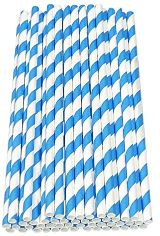 Haobase 50 cannucce di carta biodegradabili, per cocktail, caffè, bevande fredde (blu)